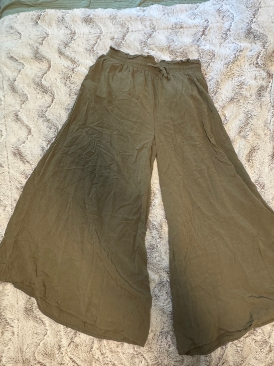 Pants - Olive Green Wide Leg Drawstring Pants